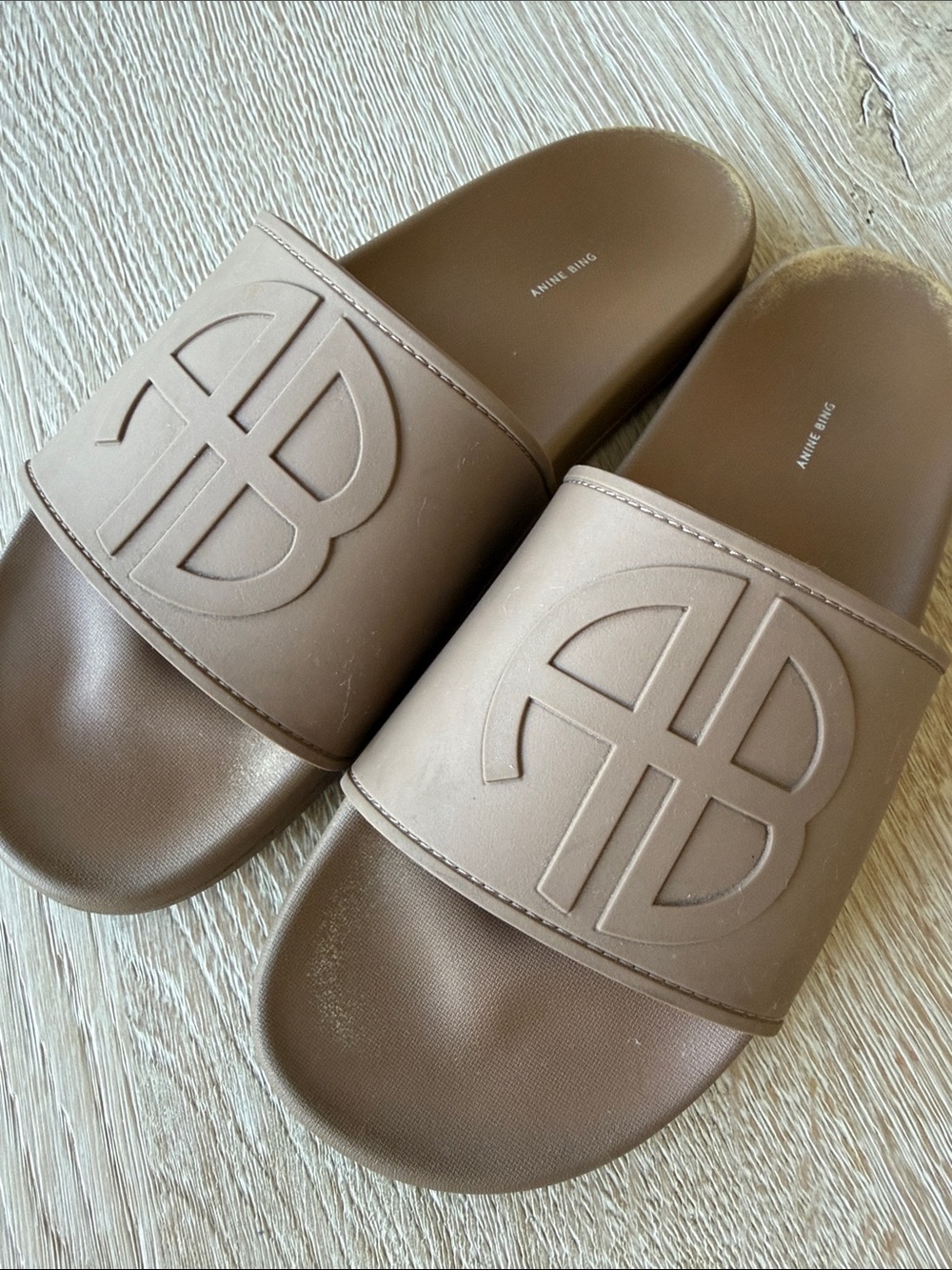Anine Bing Brown isla Logo Slide Sandals - Picture 5 of 6